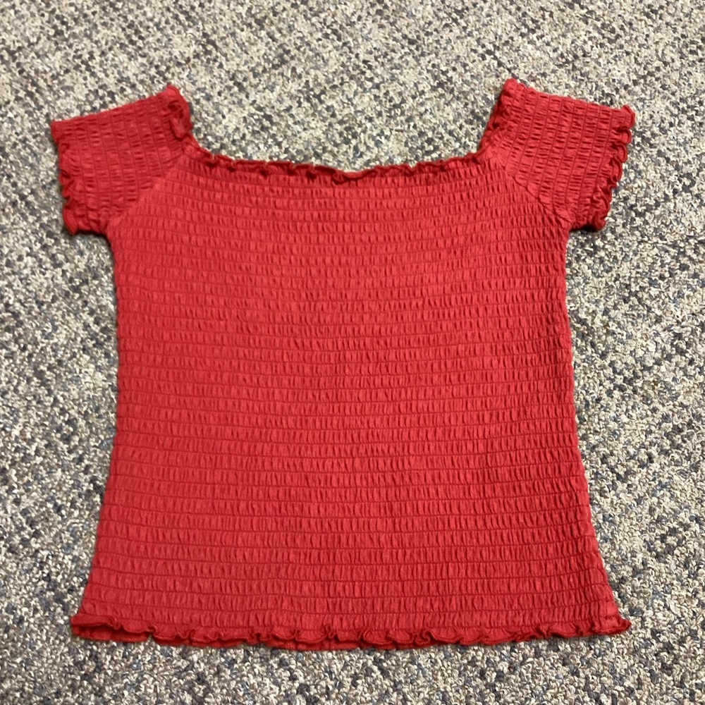 Hollister Red Ruched Stretch Crop Off the Shoulder Top Size Juniors Medium